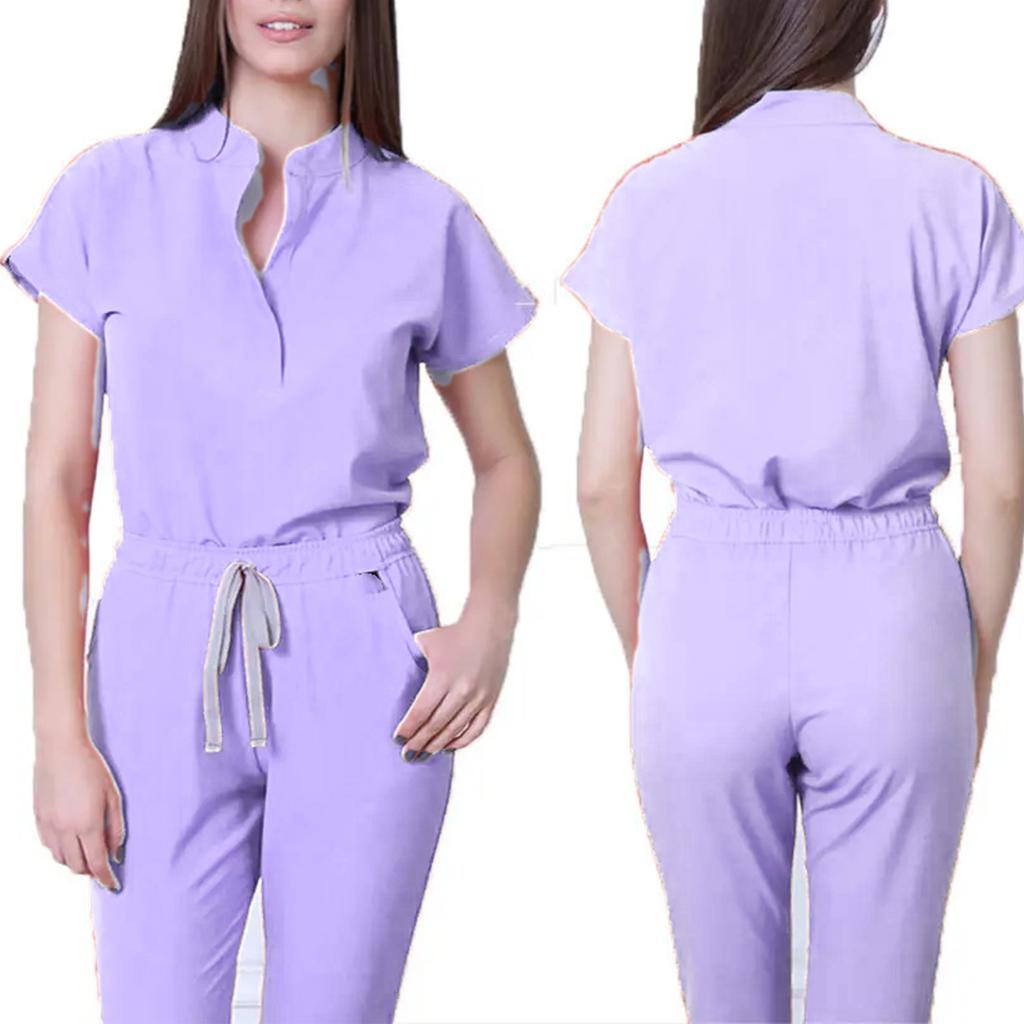 Женская свободная и удобная рабочая одежда с V-образным вырезом и короткими рукавами, с несколькими карманами и комплектом костюма для красоты