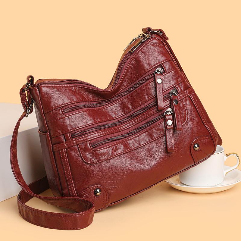 Женская сумка с несколькими карманами, мягкая кожаная сумка через плечо для мам среднего возраста