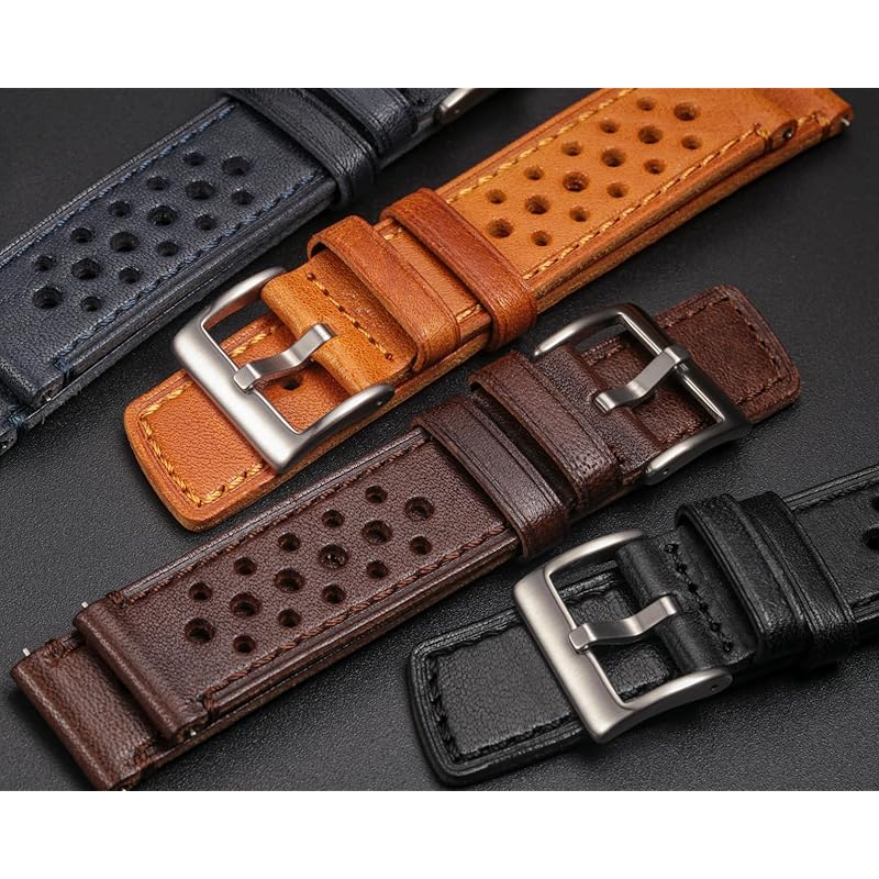 [hemsut h] ремешок для часов из натуральной кожи Перфорированный дизайн, мягкий и гибкий, быстросъемный ремешок из итальянской кожи растительного дубления