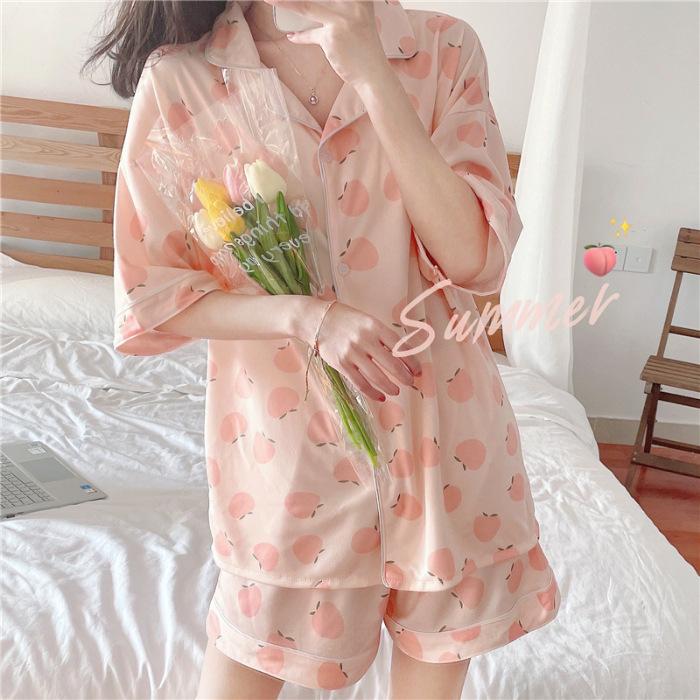 Pajama Set for Women In Summer, Cute Strawberry Print, Sweet Girly Korean Style Casual Design, Soft and Simple Pajamas for Women