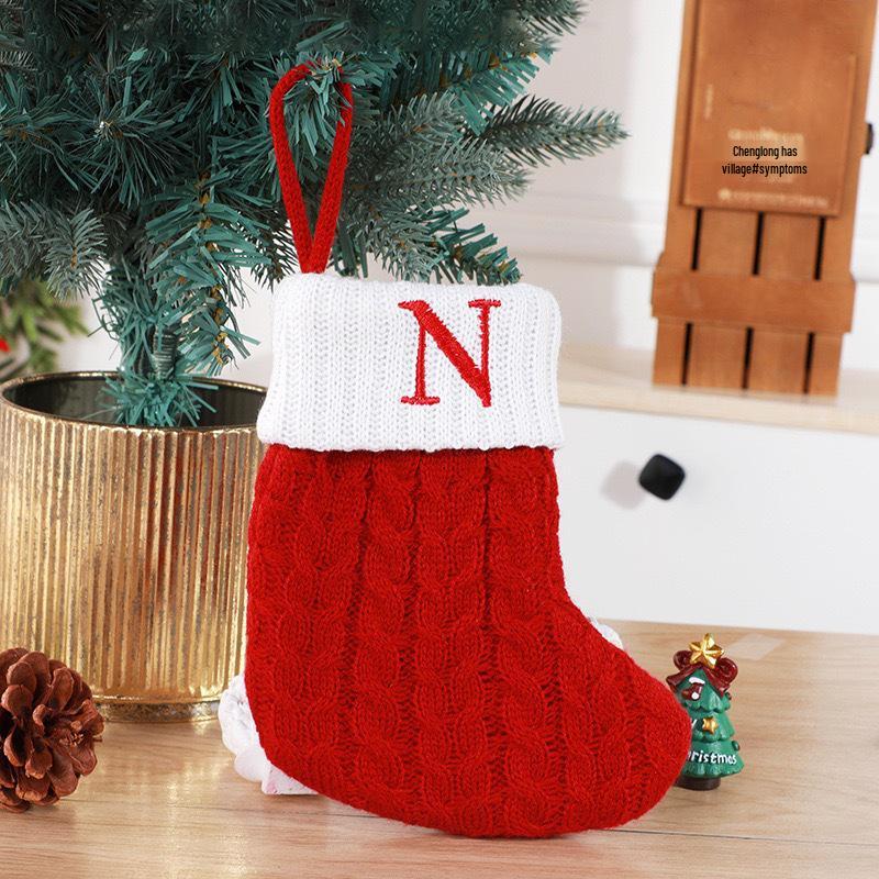 Gold & Blue Christmas Letter Socks – Red Knitted Stockings for Home & Window Display Decor