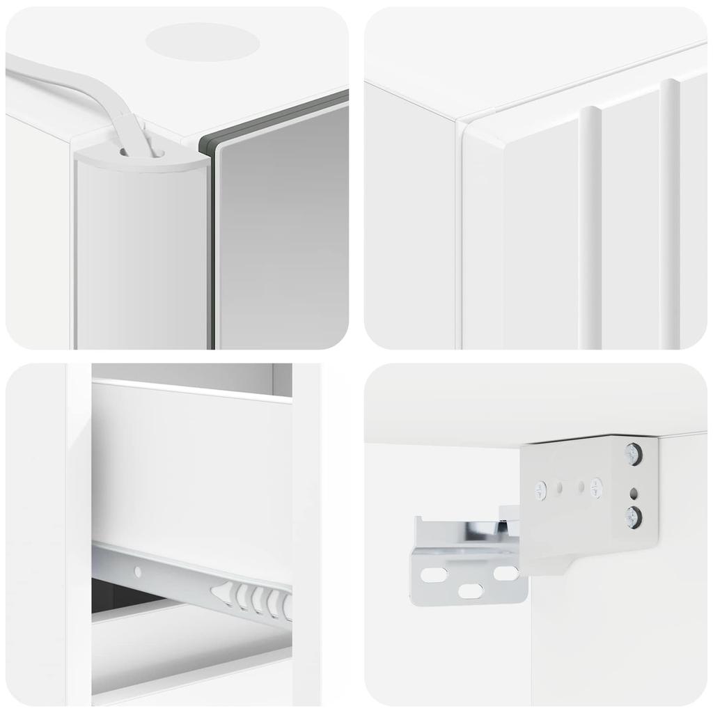 Bathroom Furniture Set 4 pcs White Engineered Wood and Glass