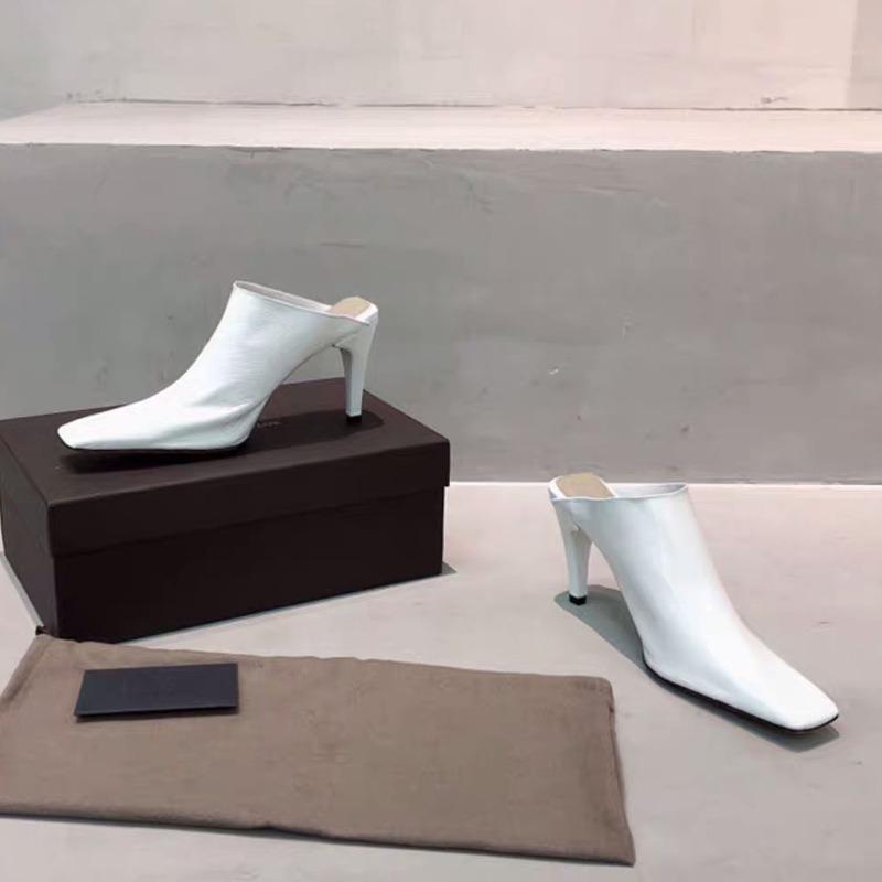 Модные Европейский и Американский Стиль Женские Шлепанцы на Высоком Каблуке Летние Квадратный Нос Толстые С Лакированной Кожей Бант Голова Мюли Полуботинки