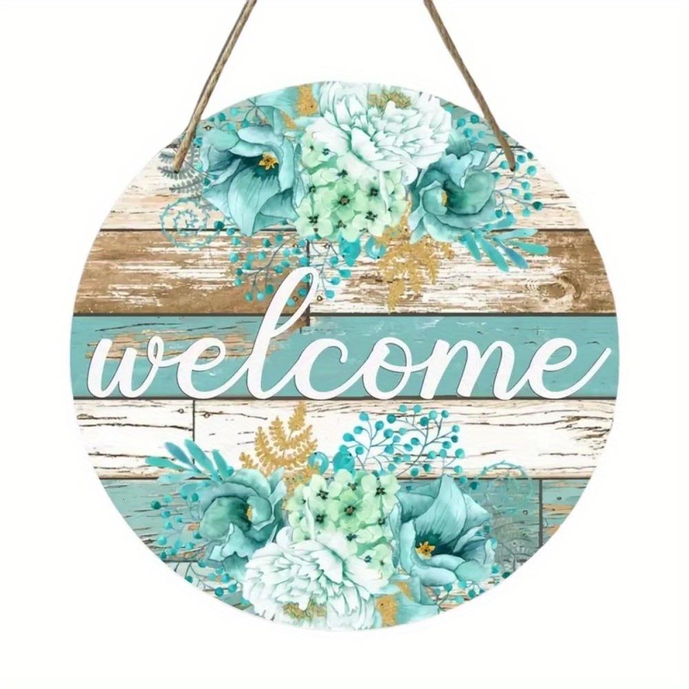 Vintage Welcome Flower Plant Sign, Round Wooden Wreath Sign for Home Room Farmhouse Porch Bar Cafe Wall Decor, Gift for Friends