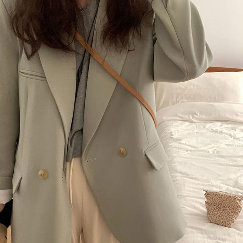 Тонкий пиджак, женский и осенний двубортный удобный однотонный костюм, топы, повседневное пальто