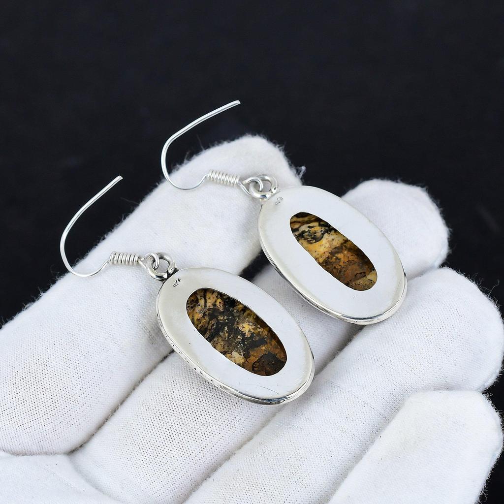 Natural Picture Jasper Gemstone Antique Earrings 925 Sterling Silver Earring, Boho Silver Jewelry Dangle Earrings, Gifts For Birthday Gifts For Her