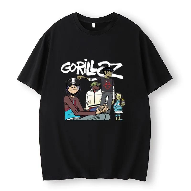 Музыкальная группа Gorillaz ПАНК РОК Принтованная футболка Мужская Женская Летняя 90-х С круглым вырезом Футболки с коротким рукавом Одежда Винтажная одежда Футболки