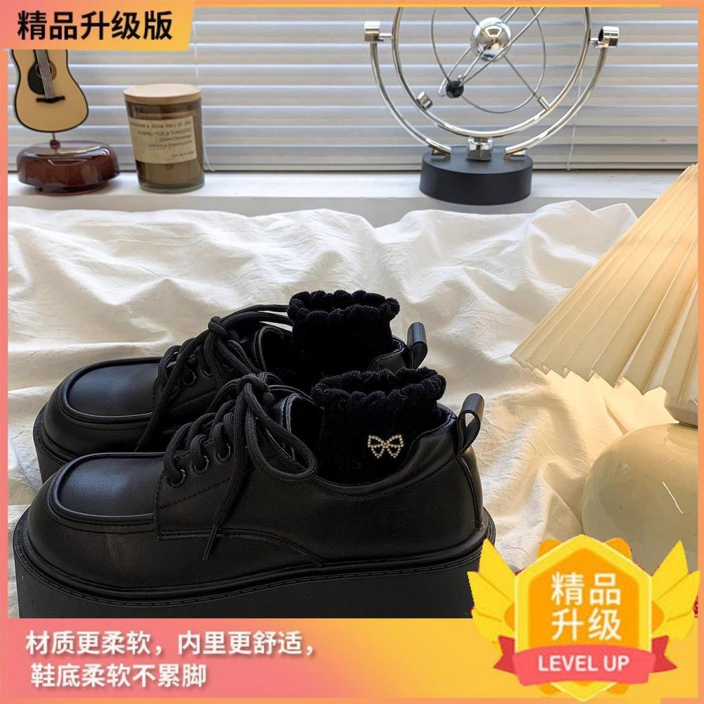 Маленькие кожаные туфли-маффины на толстой подошве, женские, весенние, новые, универсальные, в стиле ретро, в британском стиле, на шнуровке, под юбку, одинарные туфли