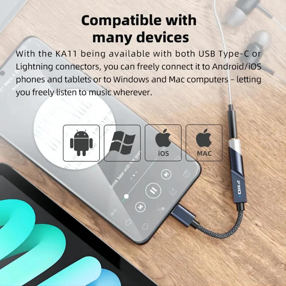 FiiO KA11 USB DAC & Headphone Amplifier CS43131 DAC USB Dongle 384kHz/32bit DSD256 for Android/iOS