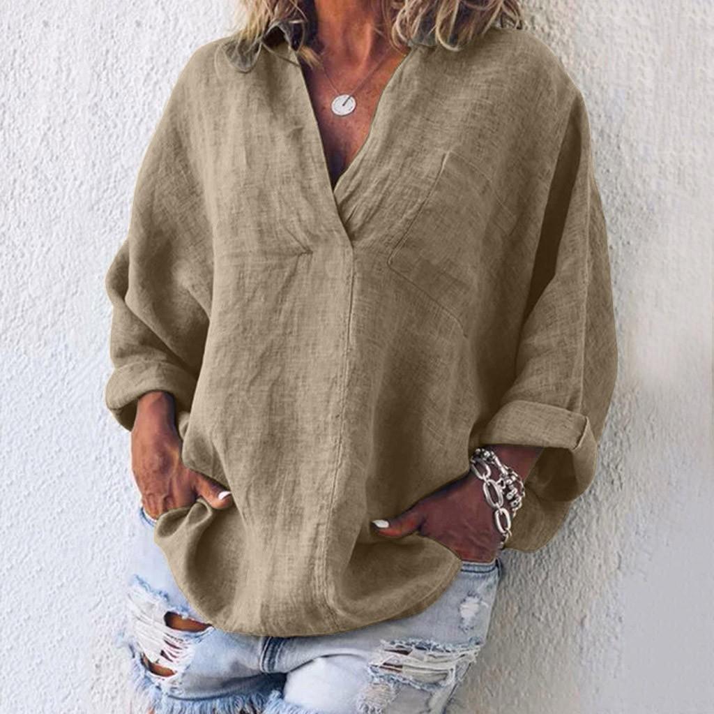 Boho Womens Long Sleeve Cotton Linen Kaftan Ladies Baggy Blouse Tee Shirt Tops
