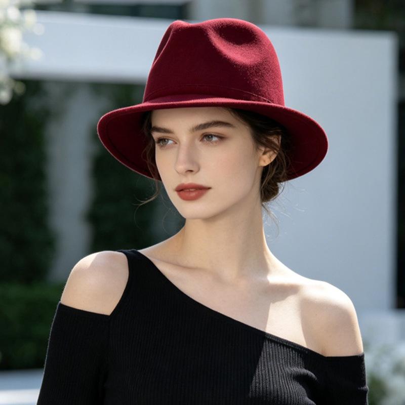 Women S Vintage British Style Woolen Fedora Hat For Autumn Winter