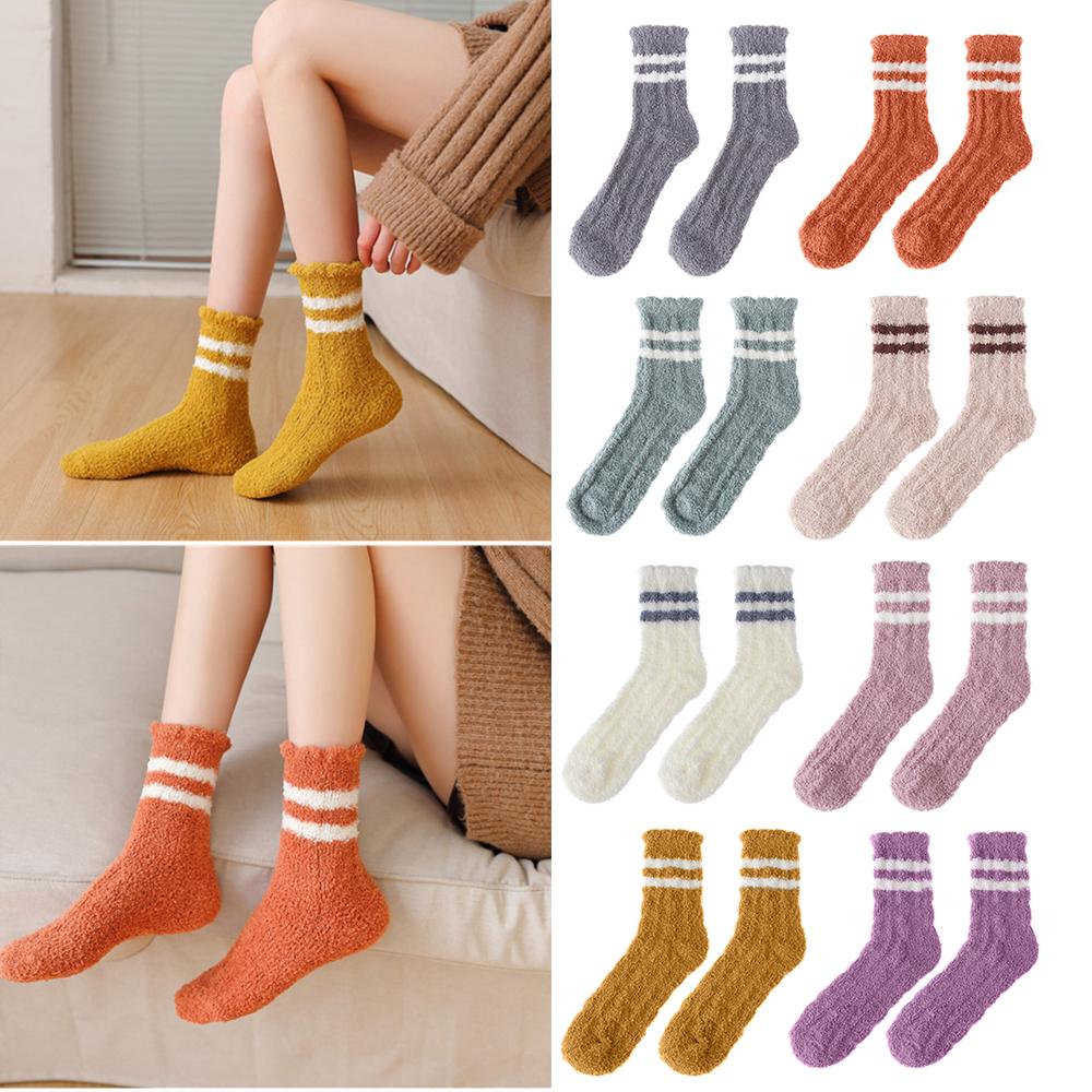 Ladies Women Soft Fluffy Bed Socks Winter Warm Stripe Sox Slipper Fleece Sock