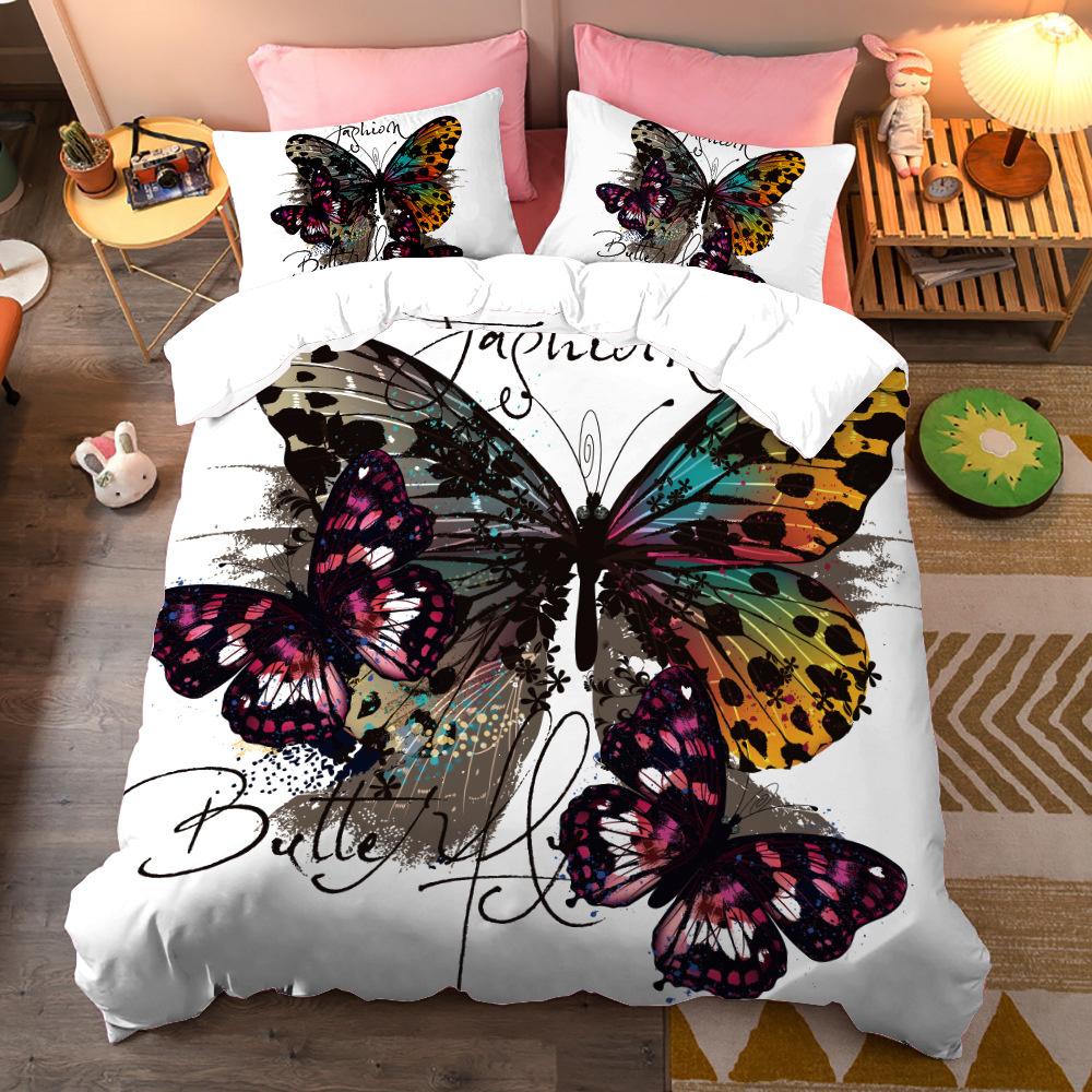 Colorful Beautiful Butterfly Bedding Set Flying Animal Duvet Cover Set Pillowcase Soft Polyester Comforter Set For Women Girls