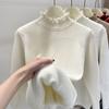 Women's Autumn Winter Thickened Fleece-Lined Base Knit Sweater Half High Collar Slim Jumpers Pullovers Plus Velvet Warm Knitted Tops