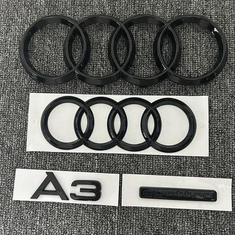Black ABS 4 Ring Logo Emblem Badge Sticker for new A3 2010-2020 Quattro Mark Hood Front Grill Rear Trunk Emblem