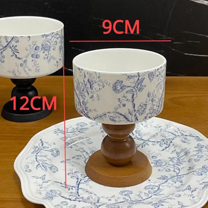 Новая креативная керамическая тарелка для закусок в стиле ретро на высоких ножках, изысканная чаша для чая, фруктов и блюдца, французская десертная чаша, высокий деревянный бокал для вина