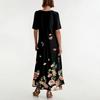 Women's Fashionable And Casual Long Beach Skirt Round Neck Short Sleeved Loose Retro Print Dress