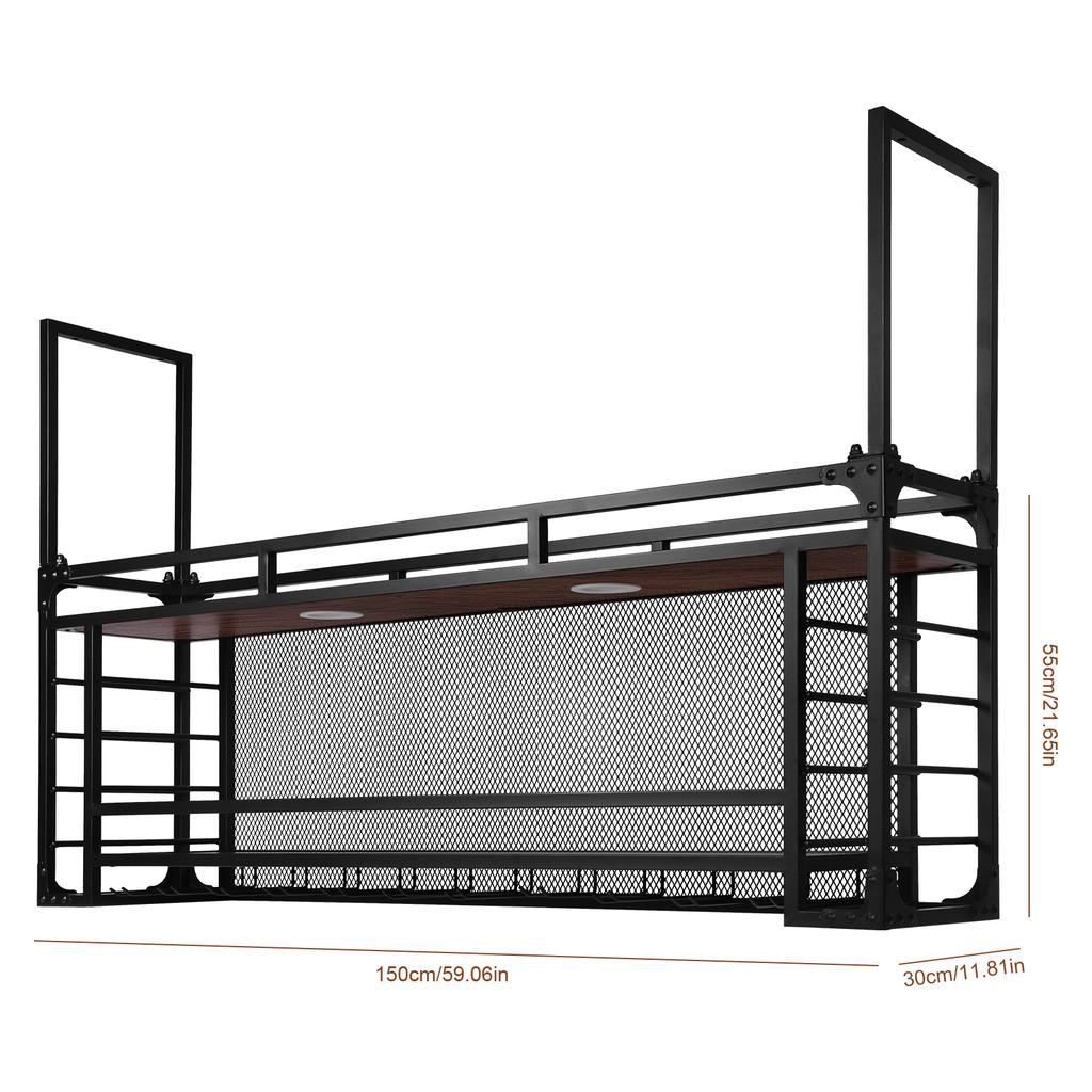 Wall Mounted 2 Tier Wine Rack Simple Type With Light 59.06x21.65x11.81inch For Bar Restaurant Indoor for Kitchen Dining Room Bar