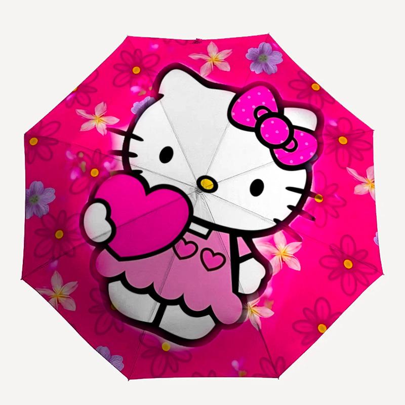 1PC Hello Kitty Automatic Open/Close Umbrella, 8-Rib Sturdy Frame, Lightweight Portable Umbrella, Commute, Business - Ideal Gift for Friend, Vibrant P