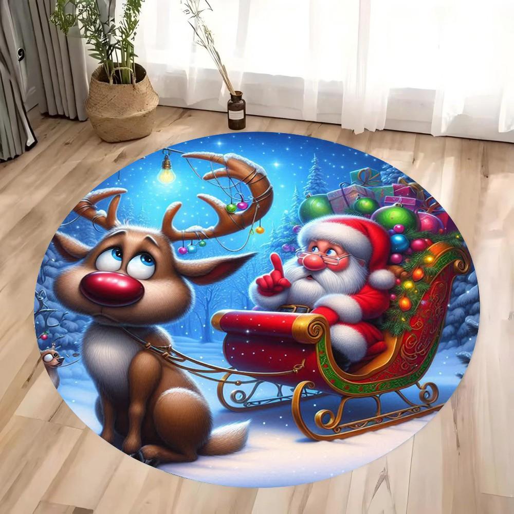 Рождественский Санта Клаус Круглый Ковер Гостиная Спальня Коврик Праздничная Атмосфера Украшенная Рождественская Елка Домашний Ковер Декорация