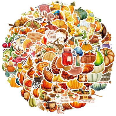 100 Thanksgiving Waterproof Stickers PP Material Waterproof No Repeatable Stickers DIY Water Cup Luggage Skateboard Refrigerator