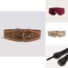 Womens Faux Adjustable Leather Waist Belt With Rivet Decor Western Style For Wear Winter