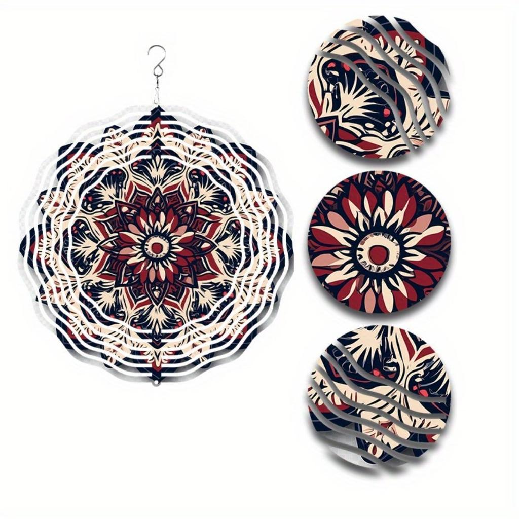 10 Inch Mandala Wind Spinner Metal Art Decor with 360 Hook Vibrant Floral Patterns for Garden Balcony Patio Outdoor Hanging Ornament