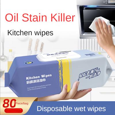 Кухонные салфетки Большой пакет мощного удаления пятен и жирных пятен Одноразовая чистка вытяжки Плита Кухонные влажные салфетки Мягкие, не повреждают руки