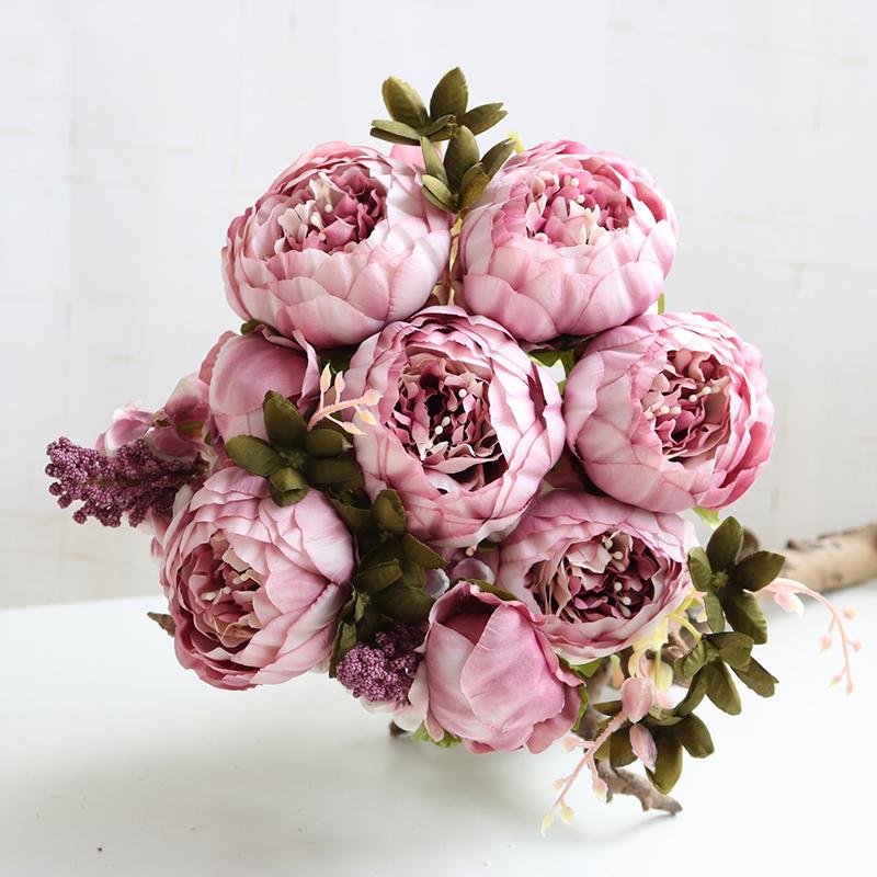 13 Heads Silk Peony Artificial Fake Flowers Wedding Bouquet Home Party Decor