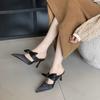 Fashion 2025 Spring New Women's Pointed Thin Heel High Heels Elegant Fashion Bow Designed Half Dragged Comfortable Casual Daily Sandals