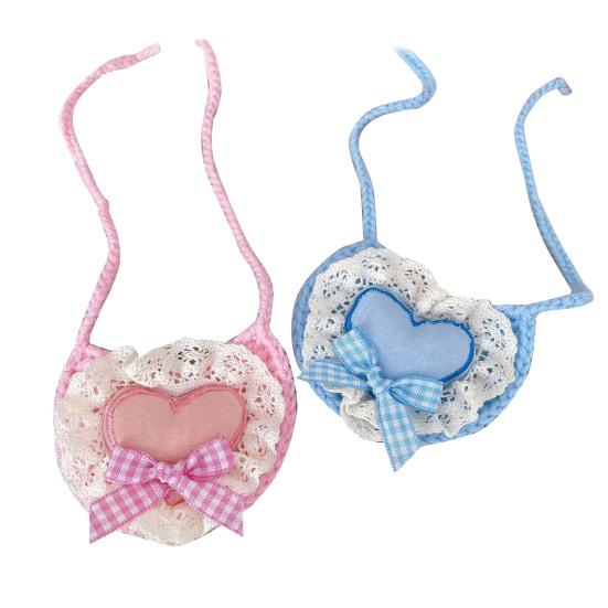 Cute Dog Lace Bandana Heart Design Puppy Cat Bib Scarf with Bow Knitted Saliva Towel for Small Medium Dogs Cats