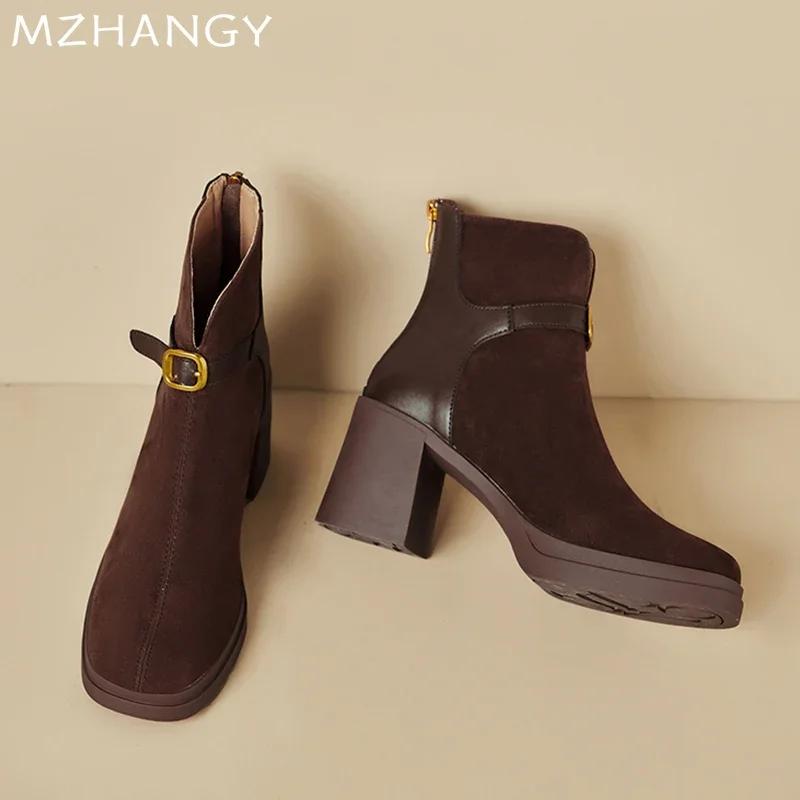 Женские зимние ботинки на высоком каблуке, дизайнерская обувь из замши, массивные зимние ботинки челси 2024 года, модный тренд, новинка в готическом стиле, женские ботинки