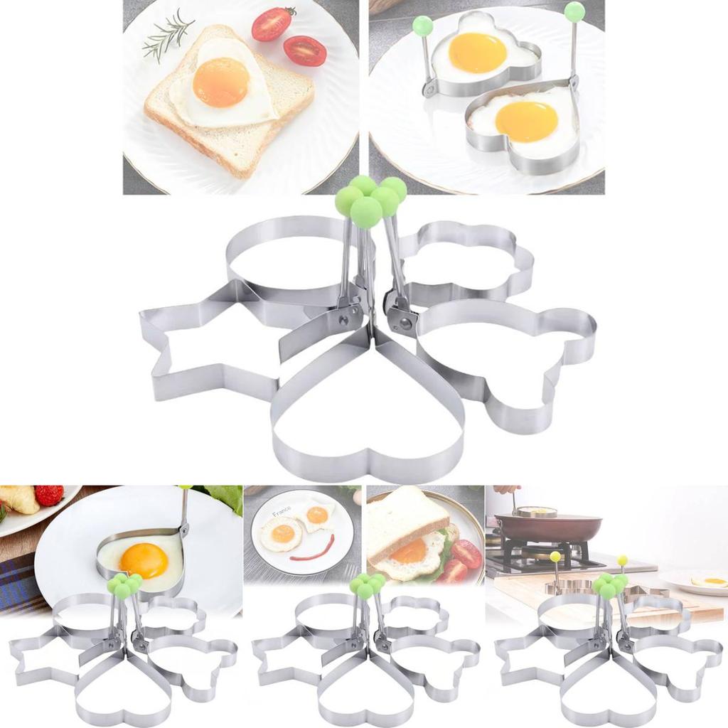 Durable Stainless Steel Egg Mold Set With Heart Star Shapes For Perfect Fried Eggs And Rice Cakes