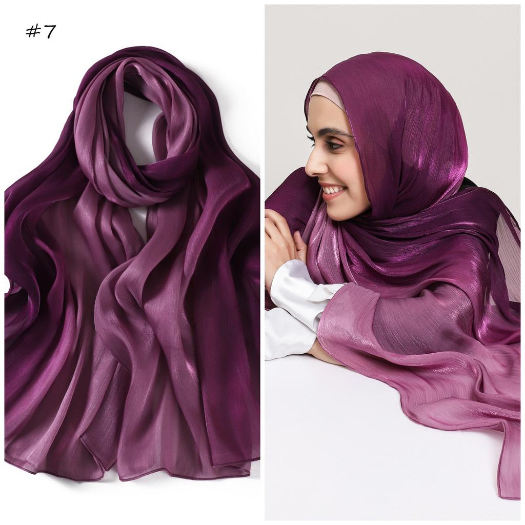 Luxury Gradient Color Island Silk Satin Scarf Shiny Smooth Crinkle Headscarf Shawl Wrap Sunscreen Versatile Fashion Accessory