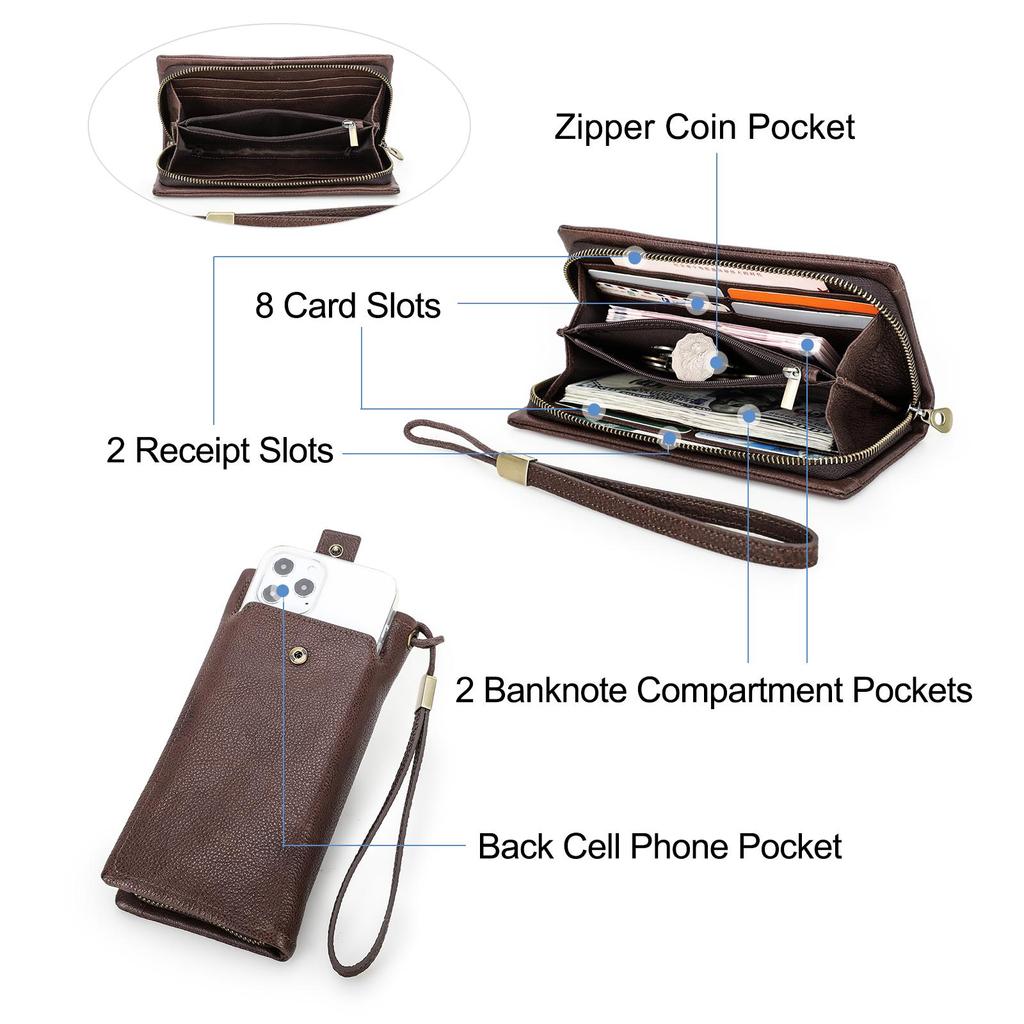 Genuine Leather Men's Long Wallet Male Clutch Purses RFID Wallets Zipper Large Capacity Card Holder