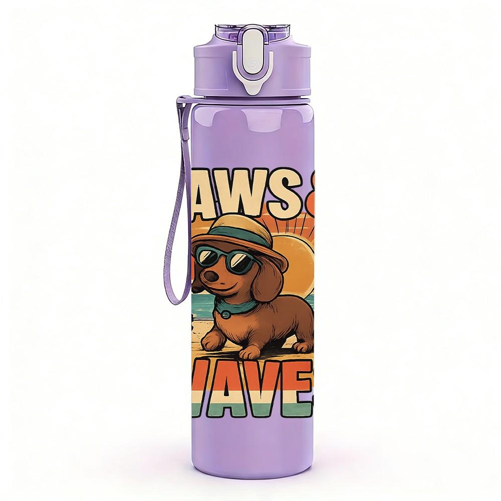 1PC Paws And Waves Surf Dog 750ml Color Plastic Sports Water Bottle Leakproof Flip Straw Lid Suitable for Sports Office Home Use
