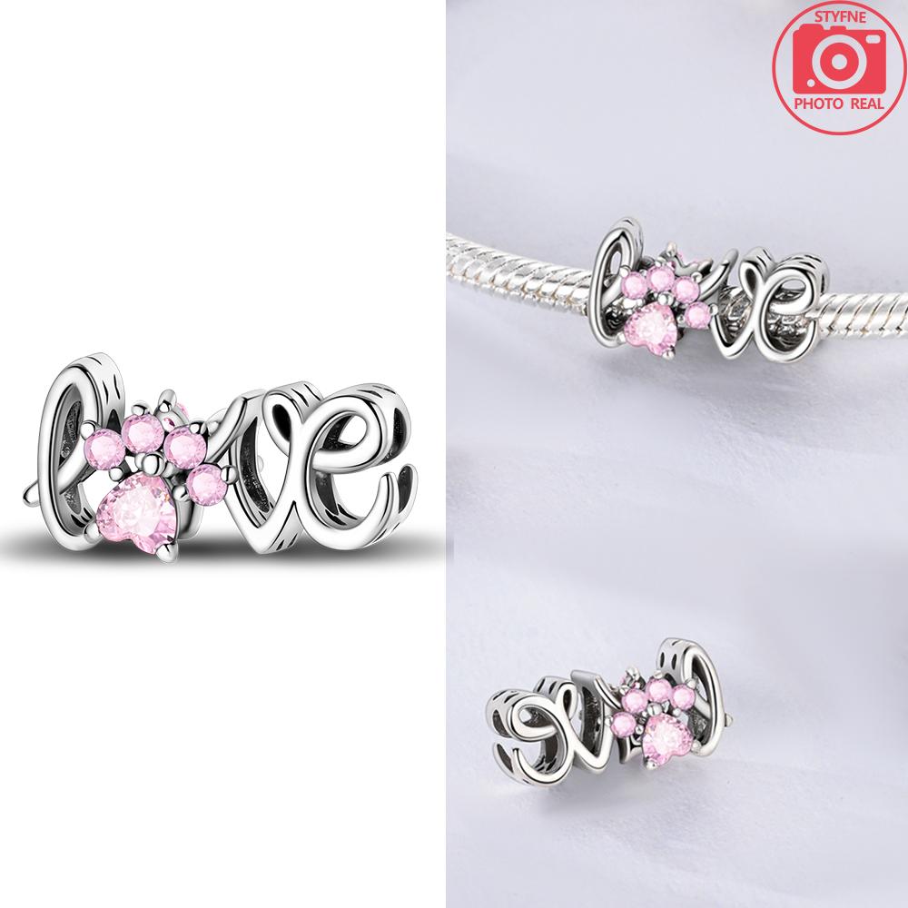Pink Zircon Love copper Bead Charms Charm Bead Charms Compatible With Bracelets Women Jewellery Diy Anniversary Gift Delicate Accessories Bag Charm