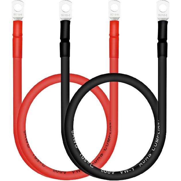 4 AWG Battery Cables with 3/8 inch Copper Terminals(2PCS 1FT)