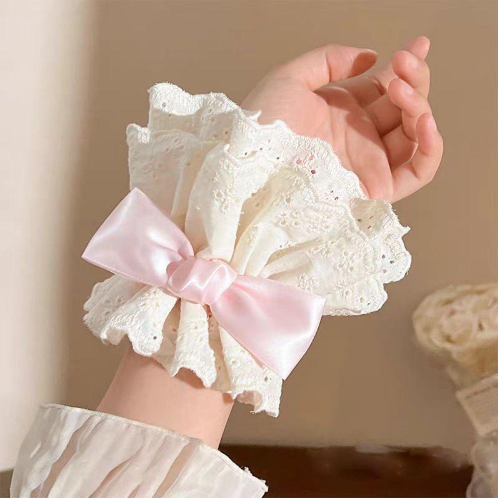 1PC Bowknot Cosplay Wristband Ruffled Lace Gothic Style Bracelet New Fake Sleeve Gloves For Women