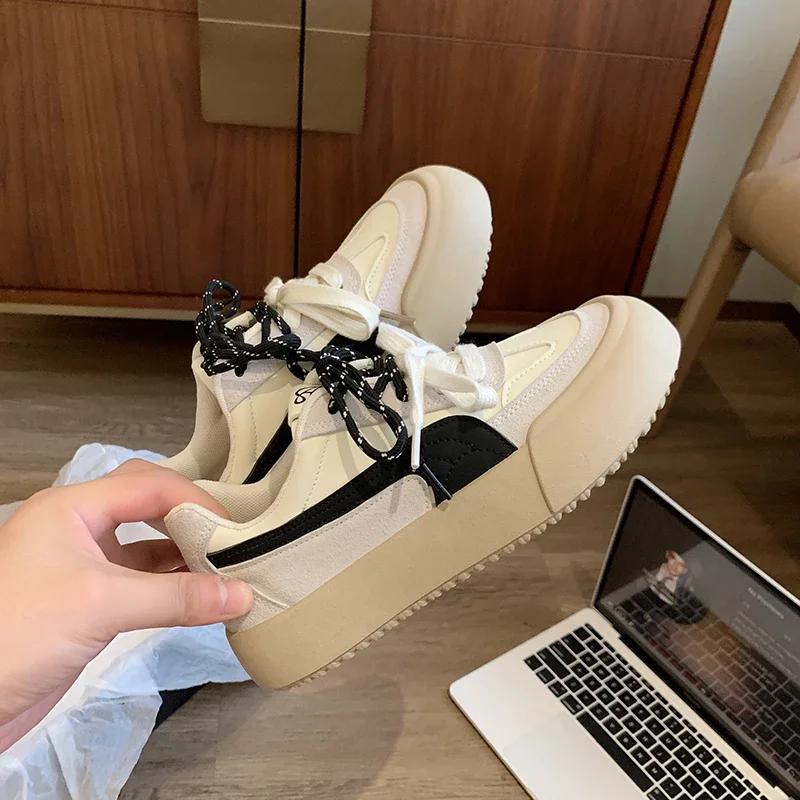 2024 женские кроссовки на толстой подошве, удобная повседневная модная обувь, повседневные низкие теннисные туфли на плоской подошве со шнуровкой для женщин