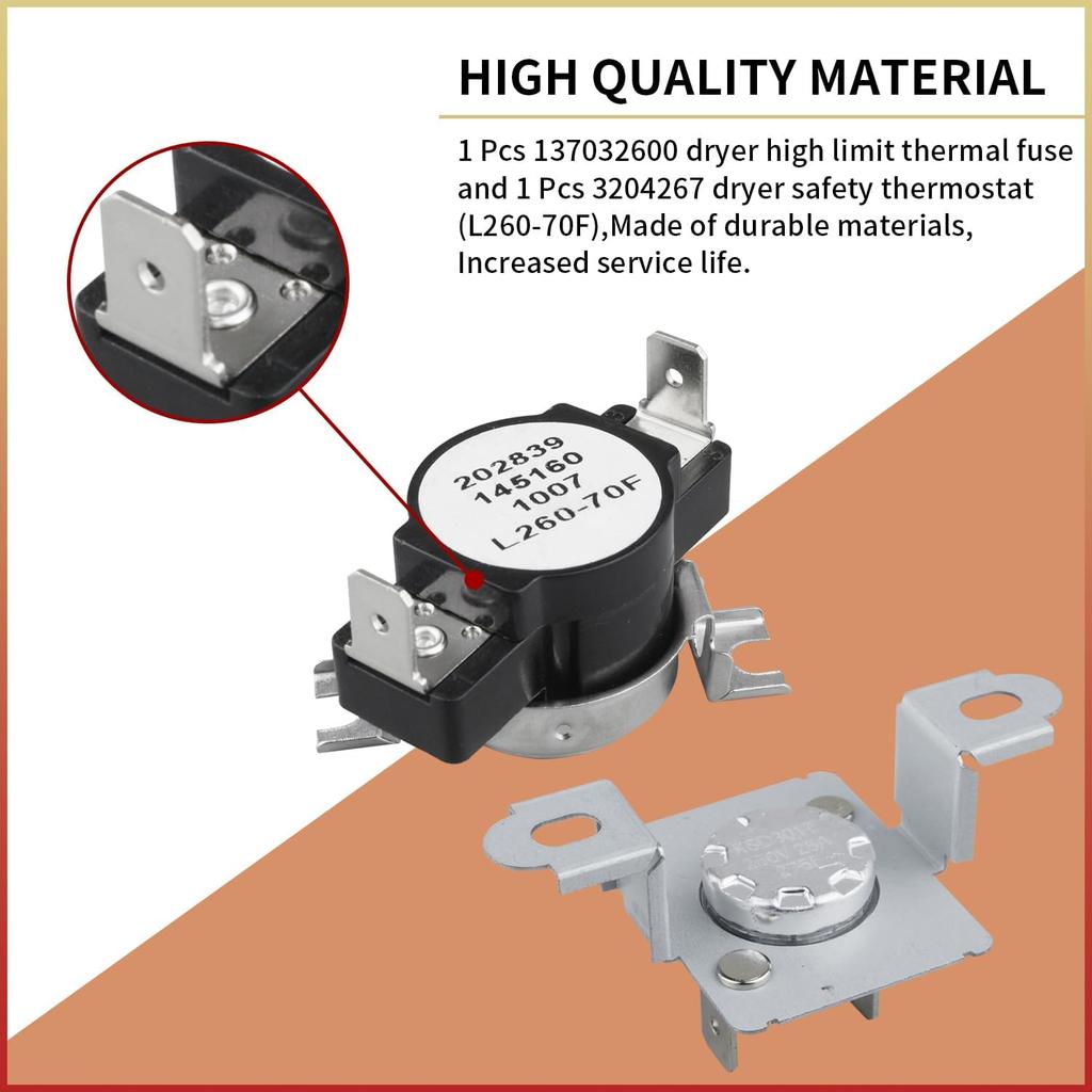 137032600 Термоограничитель сушилки 3204267 Запасная часть: Термостат сушилки, Совместим с сушилками Electrolux Frigidaire, Заменяет PS2349395