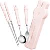 Cute Rabbit Spoon + Fork + Chopsticks + Case Set for Infants MP255, Pink