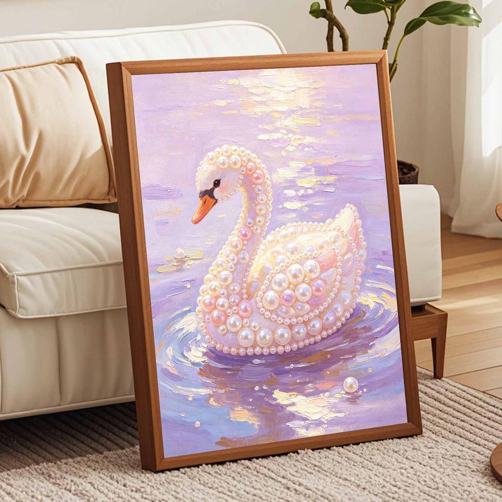 Набор для DIY-картины жемчугом в рамке Элегантный узор Белый лебедь Сверкающий холст с бусинами Арт для декора гостиной Настенное украшение Поделка