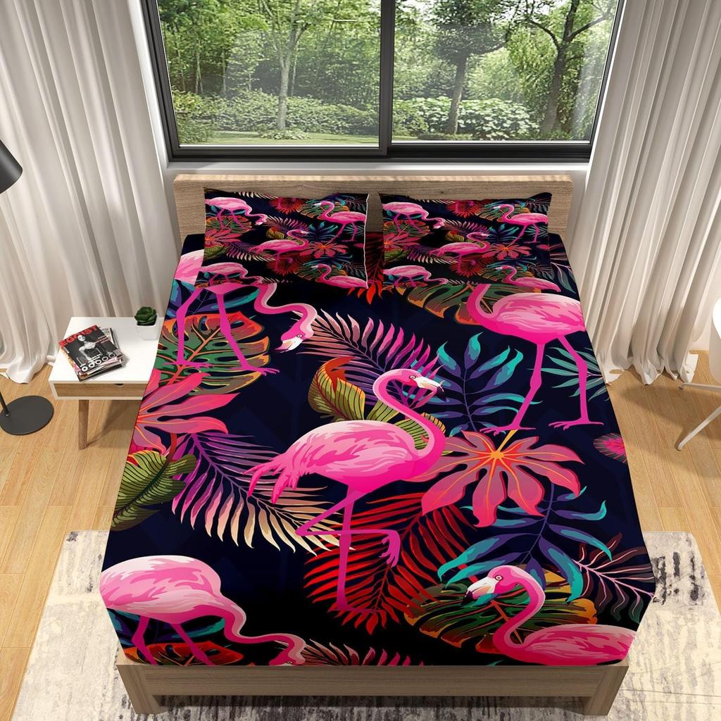 Простыни на резинке с цветочным фламинго, микрофибра с глубоким карманом 30 см, постельное белье мягкое дышащее устойчивое к выцветанию для детей и подростков