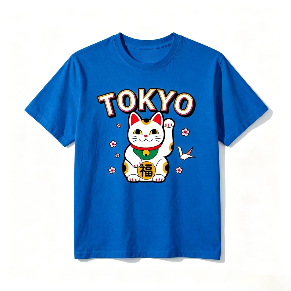 Oversize Unisex Tshirt Vintage Tokyo Unisexeki Neko Print Soft Cotton Short Sleeve Daily Wear Casual Male Tees