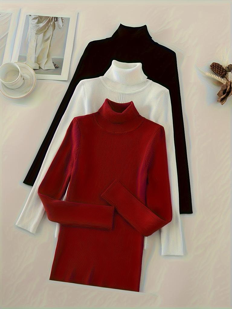 Водолазка, набор из 3 вязаных свитеров, повседневный однотонный свитер с длинным рукавом для осени и зимы, женская одежда