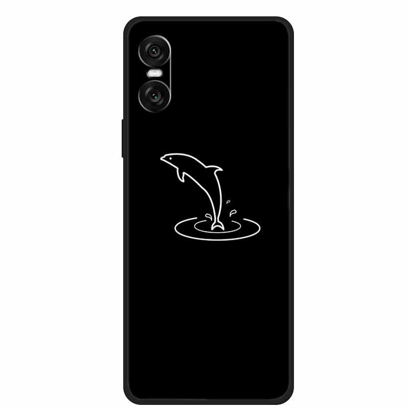 Совместимый чехол для телефона Sony 10 VI 2024 - Черный ТПУ с полым дизайном из простых линий