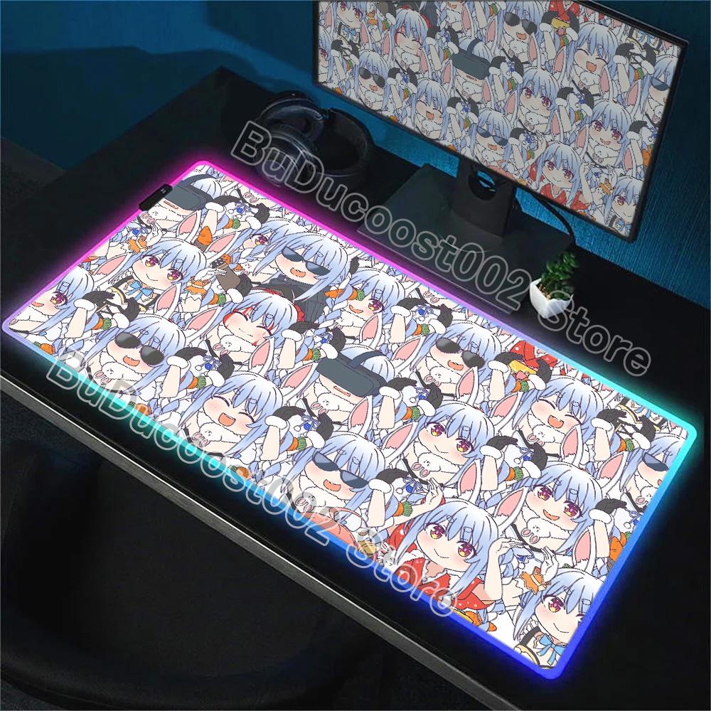RGB Glowing Hololive Usada Pekora Mousepad Laptop Anime Girl Kawaii Table Mat Non-Slip Office Keyboard Mouse Pad Large Mouse Mat
