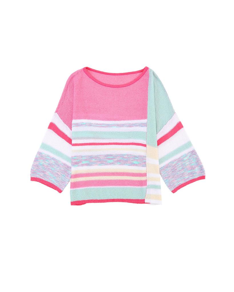 Azura Exchange Striped Three-Quarter Sleeve Knitted Top