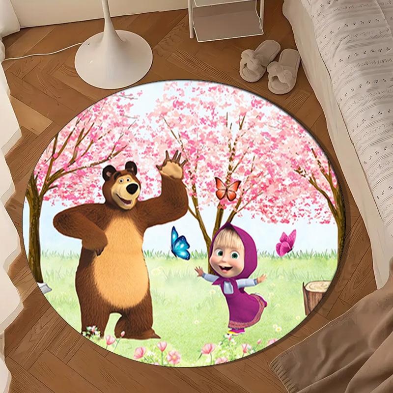 Bear In Spring Round Rug for Livingroom,Bedroom, Palyroom, Chair Rug, Area rug, Circle Carpet, Large Size Fan Christmas gift